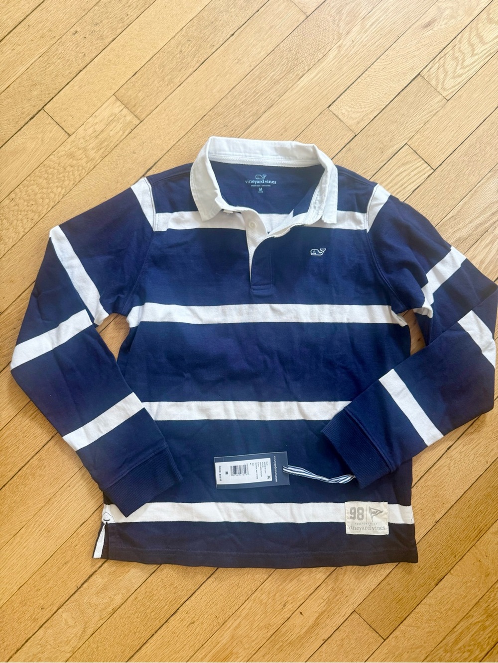 Vineyard Vines Boyd Navy and White Striped Rugby Polo Shirt NWT